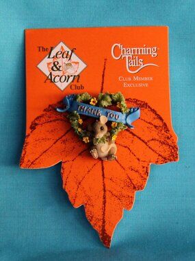 Charming Tails Thank You Pin Leaf and Acorn Club Member Exclusive NOS